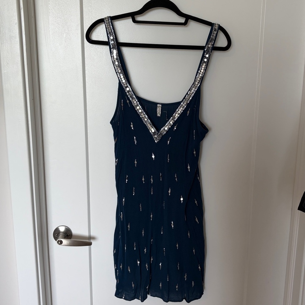 Free People Navy Mini Dress with Sequins - Picture 2 of 4